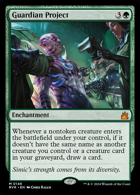 Whenever a nontoken creature enters the battlefield under your control, if it doesn't have the same name as another creature you control or a creature card in your graveyard, draw a card.