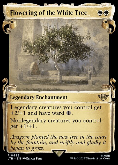 Legendary creatures you control get +2/+1 and have ward {1}.
Nonlegendary creatures you control get +1/+1.