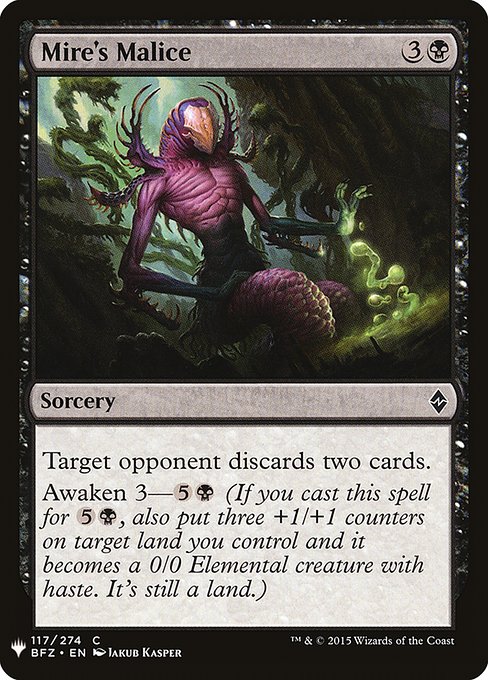 Target opponent discards two cards.
Awaken 3—{5}{B} (If you cast this spell for {5}{B}, also put three +1/+1 counters on target land you control and it becomes a 0/0 Elemental creature with haste. It's still a land.)