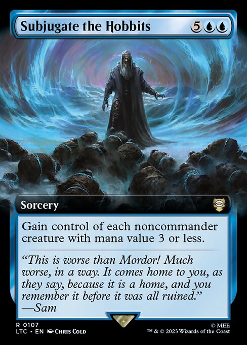 Gain control of each noncommander creature with mana value 3 or less.