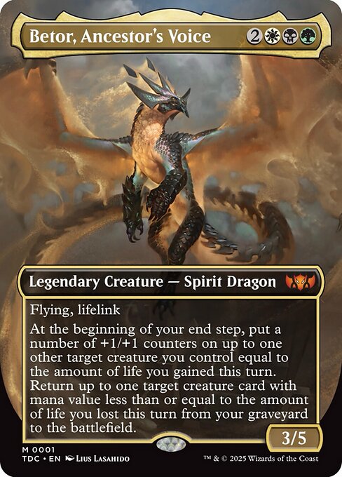 Flying, lifelink
At the beginning of your end step, put a number of +1/+1 counters on up to one other target creature you control equal to the amount of life you gained this turn. Return up to one target creature card with mana value less than or equal to the amount of life you lost this turn from your graveyard to the battlefield.