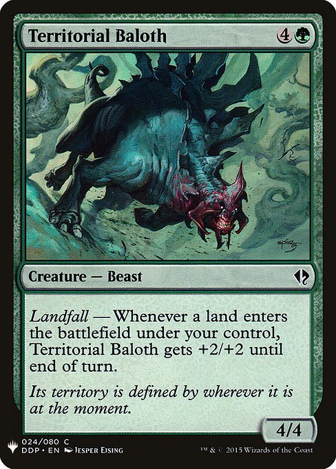 Landfall — Whenever a land enters the battlefield under your control, Territorial Baloth gets +2/+2 until end of turn.