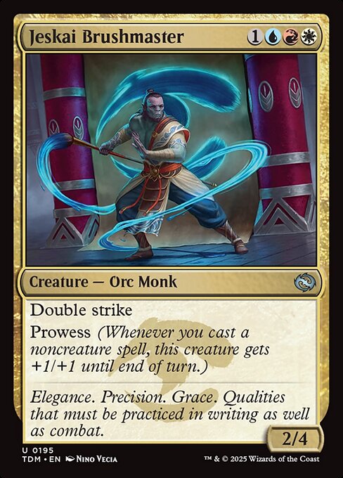 Double strike
Prowess (Whenever you cast a noncreature spell, this creature gets +1/+1 until end of turn.)