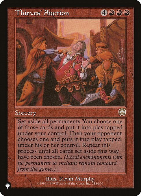 Exile all nontoken permanents. Starting with you, each player chooses one of the exiled cards and puts it onto the battlefield tapped under their control. Repeat this process until all cards exiled this way have been chosen.