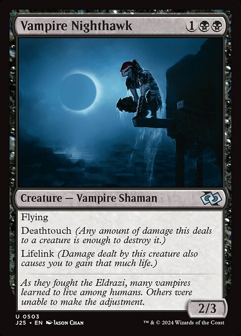 Flying
Deathtouch (Any amount of damage this deals to a creature is enough to destroy it.)
Lifelink (Damage dealt by this creature also causes you to gain that much life.)