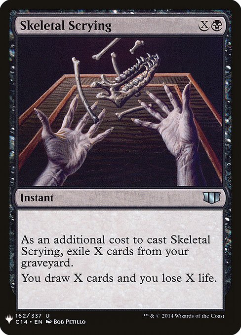 As an additional cost to cast this spell, exile X cards from your graveyard.
You draw X cards and you lose X life.