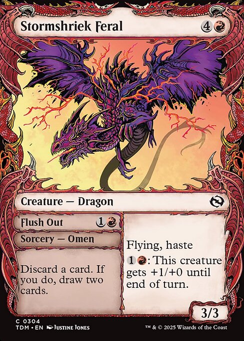 Flying, haste
{1}{R}: This creature gets +1/+0 until end of turn. Discard a card. If you do, draw two cards. (Then shuffle this card into its owner's library.)