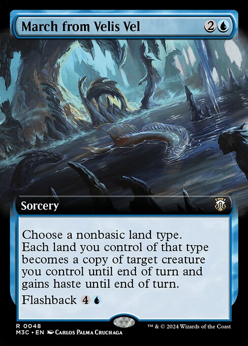 Choose a nonbasic land type. Each land you control of that type becomes a copy of target creature you control until end of turn and gains haste until end of turn.
Flashback {4}{U} (You may cast this card from your graveyard for its flashback cost. Then exile it.)
