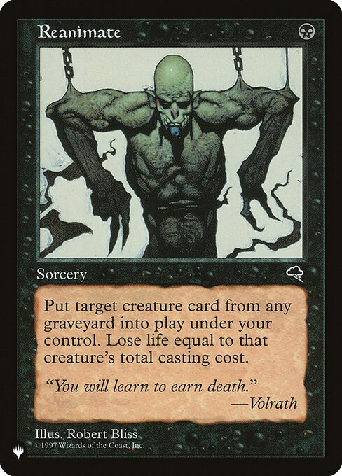Put target creature card from a graveyard onto the battlefield under your control. You lose life equal to its mana value.