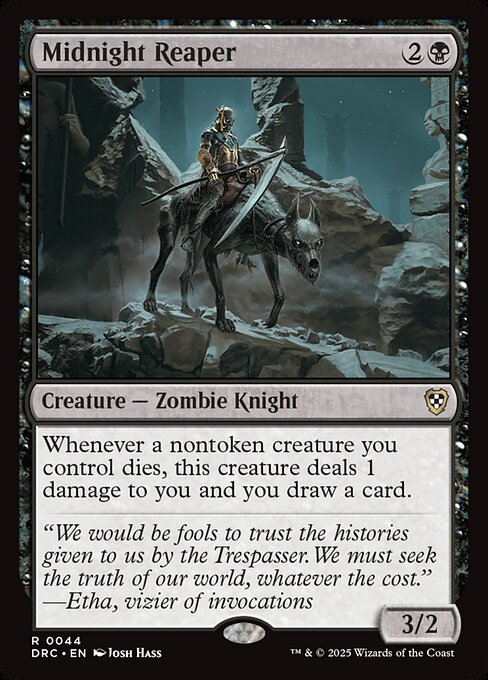 Whenever a nontoken creature you control dies, this creature deals 1 damage to you and you draw a card.