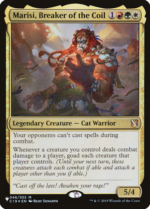 Your opponents can't cast spells during combat.
Whenever a creature you control deals combat damage to a player, goad each creature that player controls. (Until your next turn, those creatures attack each combat if able and attack a player other than you if able.)