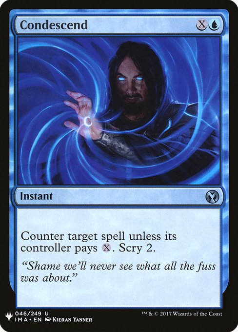 Counter target spell unless its controller pays {X}. Scry 2. (Look at the top two cards of your library, then put any number of them on the bottom and the rest on top in any order.)
