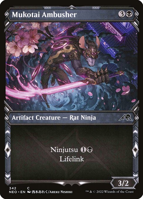 Ninjutsu {1}{B} ({1}{B}, Return an unblocked attacker you control to hand: Put this card onto the battlefield from your hand tapped and attacking.)
Lifelink