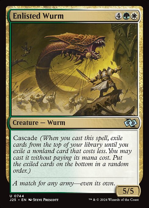 Cascade (When you cast this spell, exile cards from the top of your library until you exile a nonland card that costs less. You may cast it without paying its mana cost. Put the exiled cards on the bottom in a random order.)