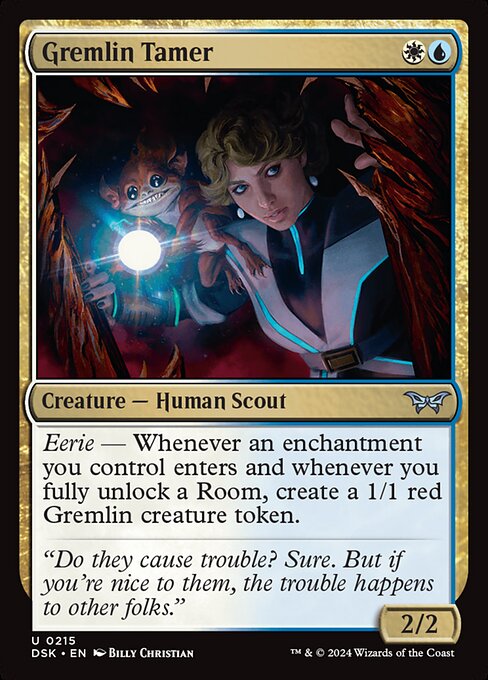 Eerie — Whenever an enchantment you control enters and whenever you fully unlock a Room, create a 1/1 red Gremlin creature token.