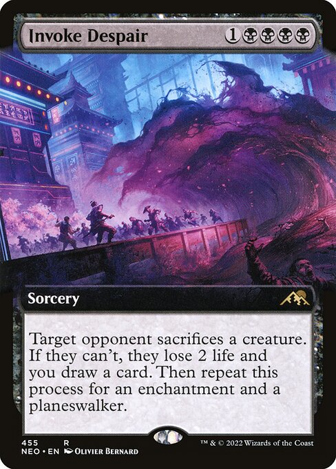 Target opponent sacrifices a creature. If they can't, they lose 2 life and you draw a card. Then repeat this process for an enchantment and a planeswalker.