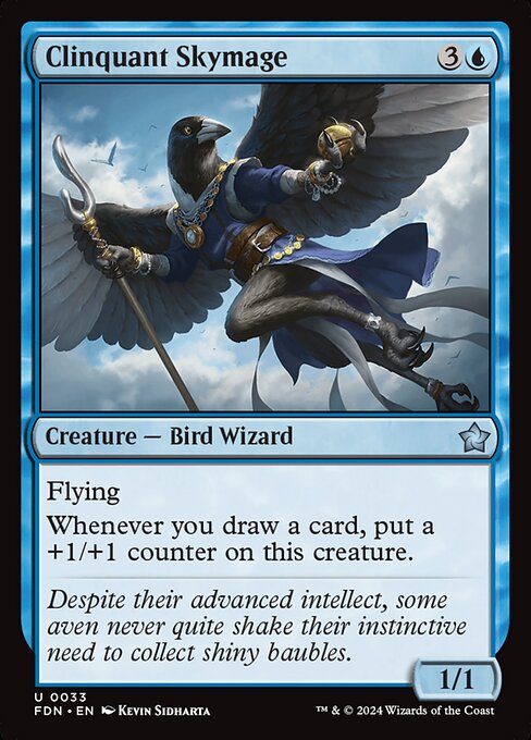 Flying
Whenever you draw a card, put a +1/+1 counter on this creature.