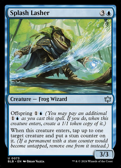 Offspring {1}{U} (You may pay an additional {1}{U} as you cast this spell. If you do, when this creature enters, create a 1/1 token copy of it.)
When this creature enters, tap up to one target creature and put a stun counter on it. (If a permanent with a stun counter would become untapped, remove one from it instead.)
