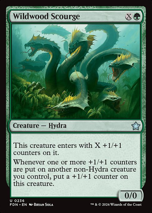 This creature enters with X +1/+1 counters on it.
Whenever one or more +1/+1 counters are put on another non-Hydra creature you control, put a +1/+1 counter on this creature.