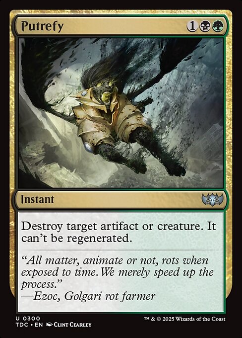 Destroy target artifact or creature. It can't be regenerated.