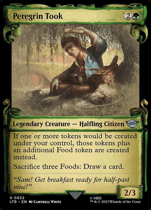 If one or more tokens would be created under your control, those tokens plus an additional Food token are created instead. (It's an artifact with "{2}, {T}, Sacrifice this artifact: You gain 3 life.")
Sacrifice three Foods: Draw a card.
