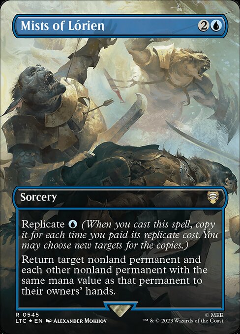 Replicate {U} (When you cast this spell, copy it for each time you paid its replicate cost. You may choose new targets for the copies.)
Return target nonland permanent and each other nonland permanent with the same mana value as that permanent to their owners' hands.