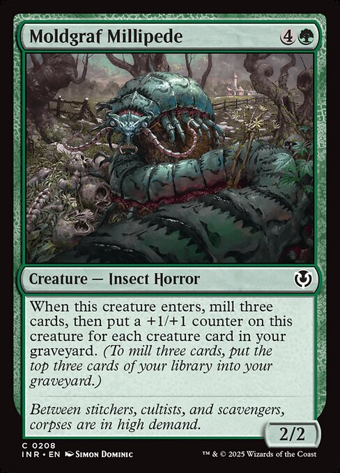 When this creature enters, mill three cards, then put a +1/+1 counter on this creature for each creature card in your graveyard. (To mill three cards, put the top three cards of your library into your graveyard.)