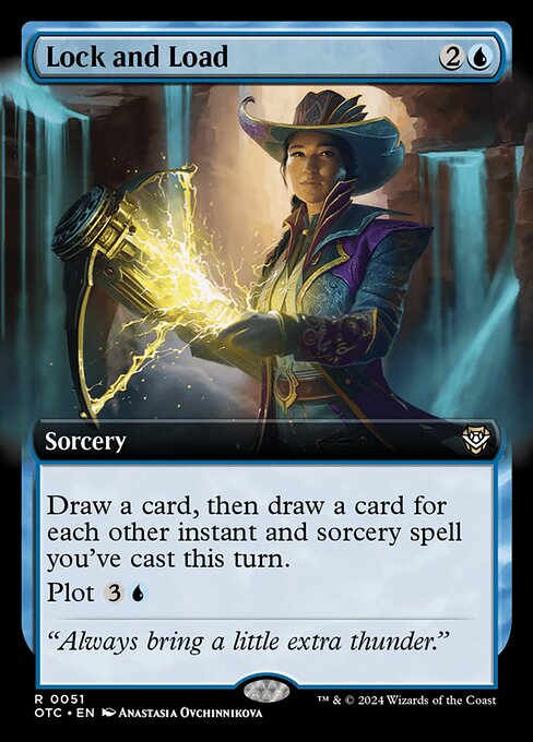 Draw a card, then draw a card for each other instant and sorcery spell you've cast this turn.
Plot {3}{U} (You may pay {3}{U} and exile this card from your hand. Cast it as a sorcery on a later turn without paying its mana cost. Plot only as a sorcery.)
