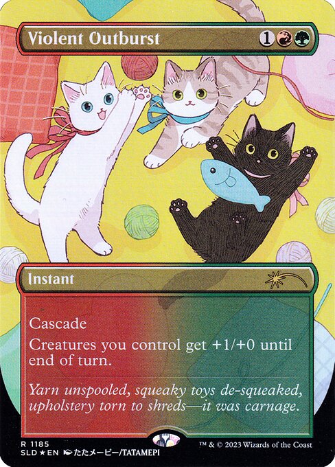 Cascade (When you cast this spell, exile cards from the top of your library until you exile a nonland card that costs less. You may cast it without paying its mana cost. Put the exiled cards on the bottom of your library in a random order.)
Creatures you control get +1/+0 until end of turn.
