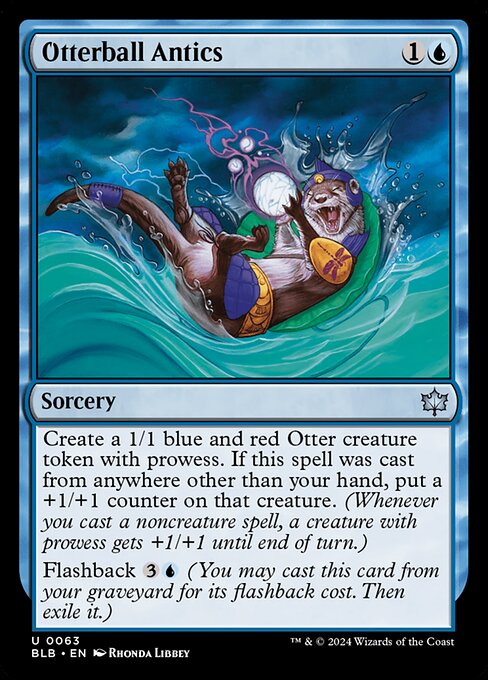 Create a 1/1 blue and red Otter creature token with prowess. If this spell was cast from anywhere other than your hand, put a +1/+1 counter on that creature. (Whenever you cast a noncreature spell, a creature with prowess gets +1/+1 until end of turn.)
Flashback {3}{U} (You may cast this card from your graveyard for its flashback cost. Then exile it.)