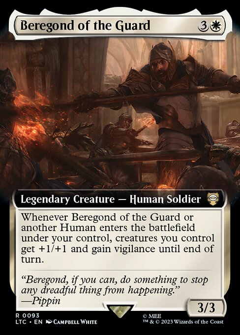 Whenever Beregond of the Guard or another Human enters the battlefield under your control, creatures you control get +1/+1 and gain vigilance until end of turn.