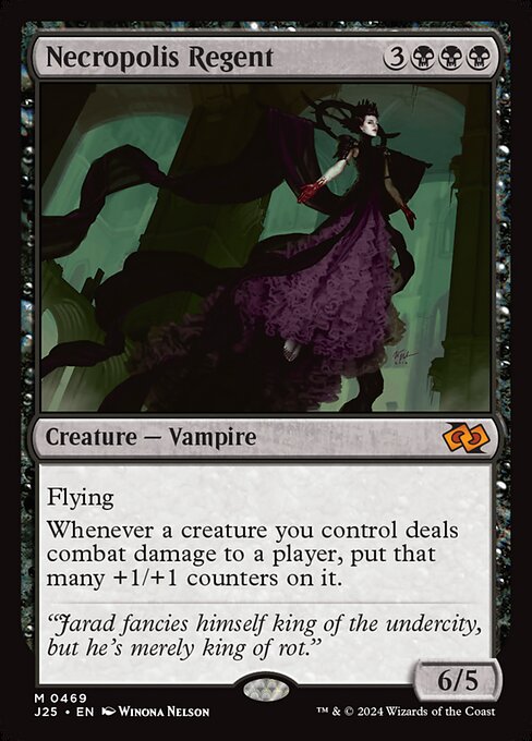 Flying
Whenever a creature you control deals combat damage to a player, put that many +1/+1 counters on it.