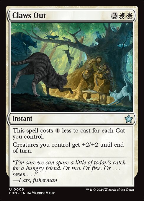 This spell costs {1} less to cast for each Cat you control.
Creatures you control get +2/+2 until end of turn.
