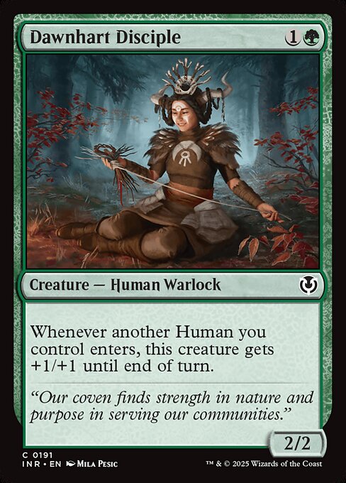 Whenever another Human you control enters, this creature gets +1/+1 until end of turn.
