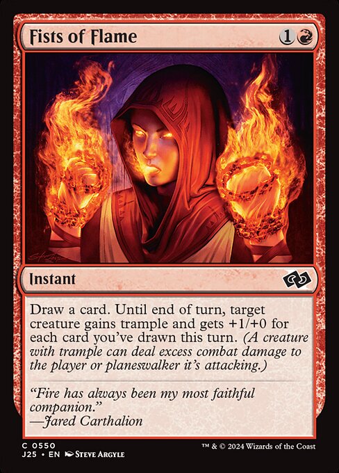 Draw a card. Until end of turn, target creature gains trample and gets +1/+0 for each card you've drawn this turn. (A creature with trample can deal excess combat damage to the player or planeswalker it's attacking.)