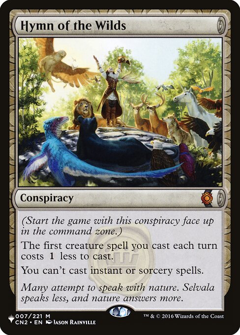 (Start the game with this conspiracy face up in the command zone.)
The first creature spell you cast each turn costs {1} less to cast.
You can't cast instant or sorcery spells.