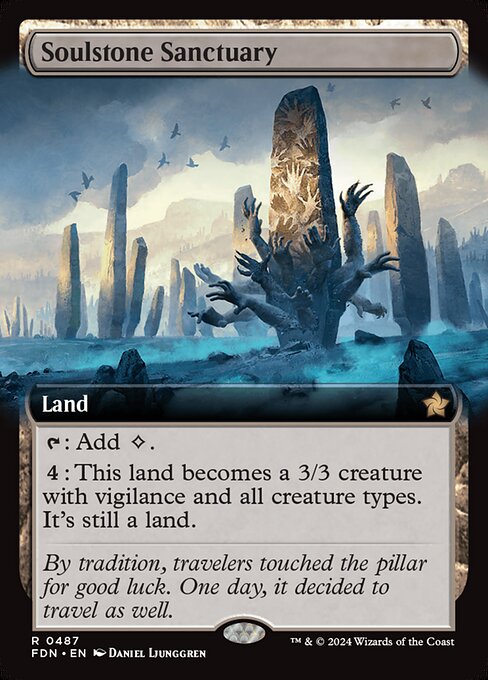 {T}: Add {C}.
{4}: This land becomes a 3/3 creature with vigilance and all creature types. It's still a land.
