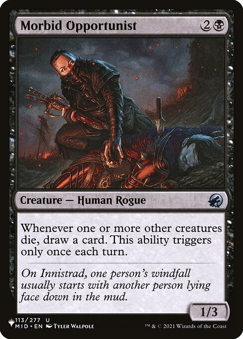 Whenever one or more other creatures die, draw a card. This ability triggers only once each turn.