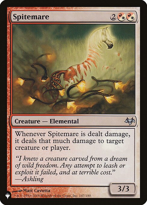 Whenever Spitemare is dealt damage, it deals that much damage to any target.
