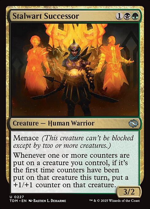 Menace (This creature can't be blocked except by two or more creatures.)
Whenever one or more counters are put on a creature you control, if it's the first time counters have been put on that creature this turn, put a +1/+1 counter on that creature.