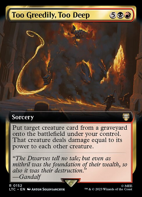 Put target creature card from a graveyard onto the battlefield under your control. That creature deals damage equal to its power to each other creature.