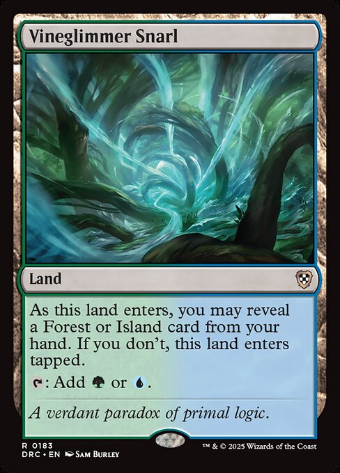 As this land enters, you may reveal a Forest or Island card from your hand. If you don't, this land enters tapped.
{T}: Add {G} or {U}.