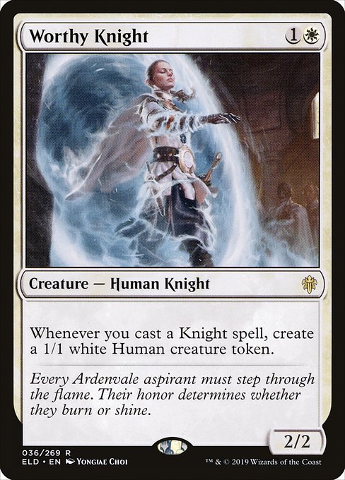 Whenever you cast a Knight spell, create a 1/1 white Human creature token.