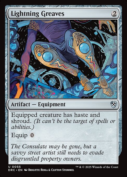 Equipped creature has haste and shroud. (It can't be the target of spells or abilities.)
Equip {0}