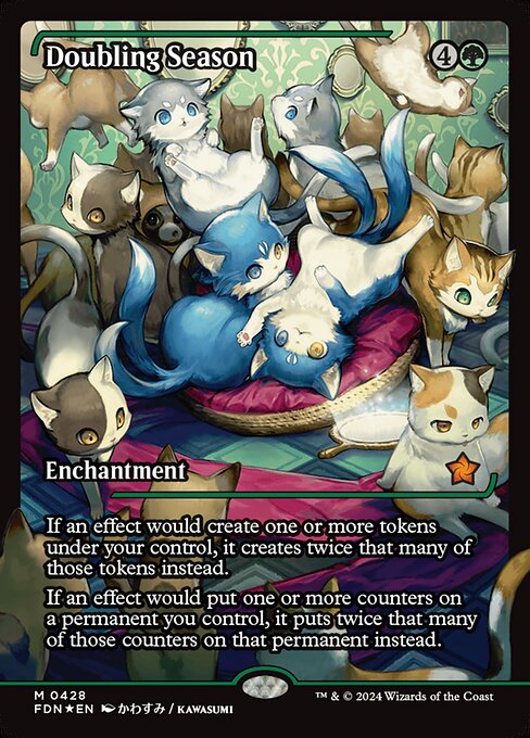 If an effect would create one or more tokens under your control, it creates twice that many of those tokens instead.
If an effect would put one or more counters on a permanent you control, it puts twice that many of those counters on that permanent instead.