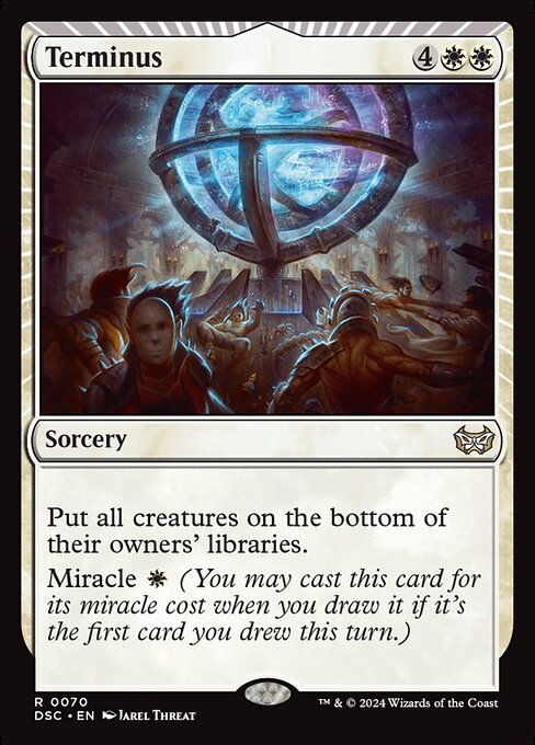 Put all creatures on the bottom of their owners' libraries.
Miracle {W} (You may cast this card for its miracle cost when you draw it if it's the first card you drew this turn.)