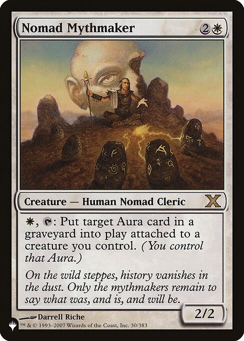 {W}, {T}: Put target Aura card from a graveyard onto the battlefield under your control attached to a creature you control.