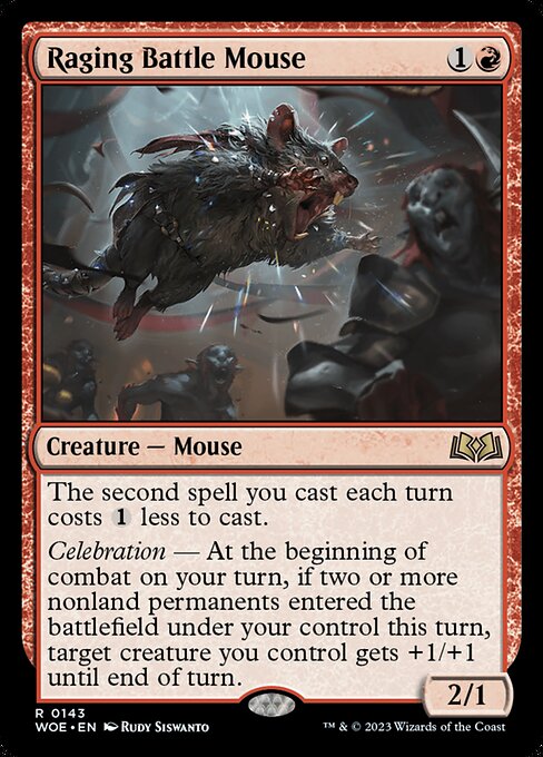 The second spell you cast each turn costs {1} less to cast.
Celebration — At the beginning of combat on your turn, if two or more nonland permanents entered the battlefield under your control this turn, target creature you control gets +1/+1 until end of turn.