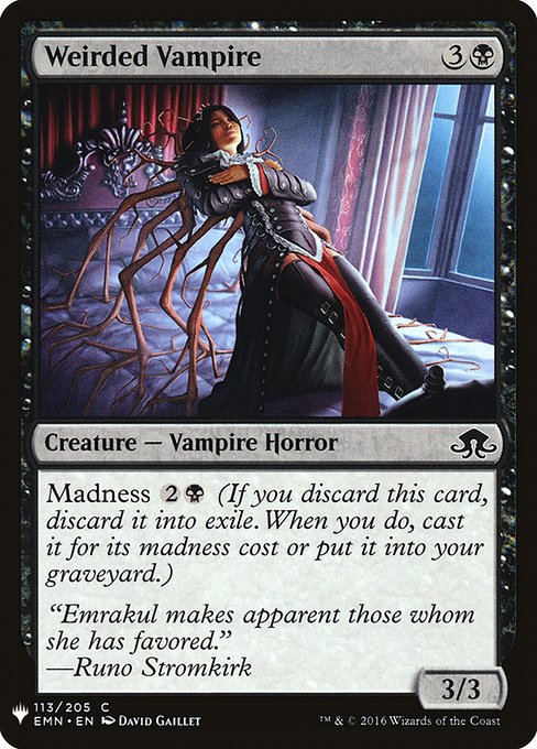 Madness {2}{B} (If you discard this card, discard it into exile. When you do, cast it for its madness cost or put it into your graveyard.)