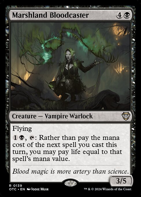 Flying
{1}{B}, {T}: Rather than pay the mana cost of the next spell you cast this turn, you may pay life equal to that spell's mana value.
